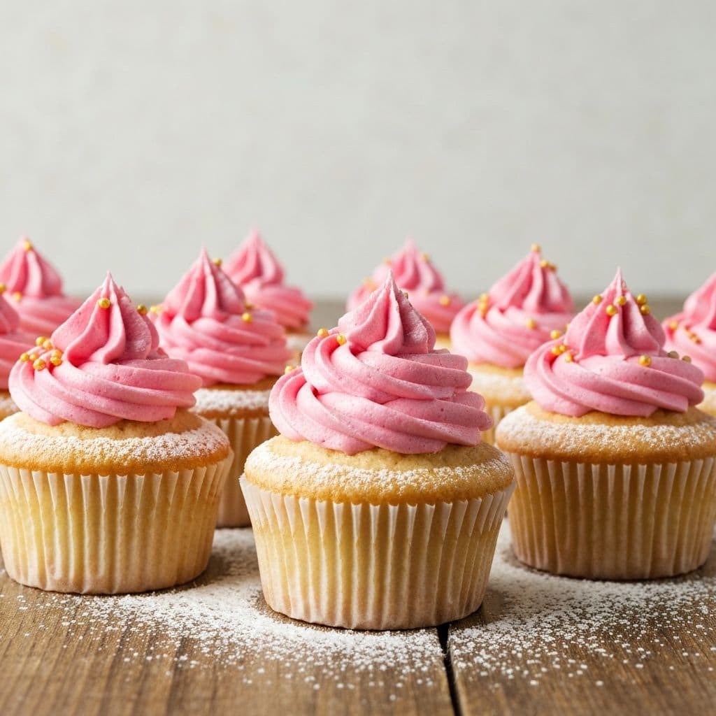 Cupcakes de vainilla con frosting rosado